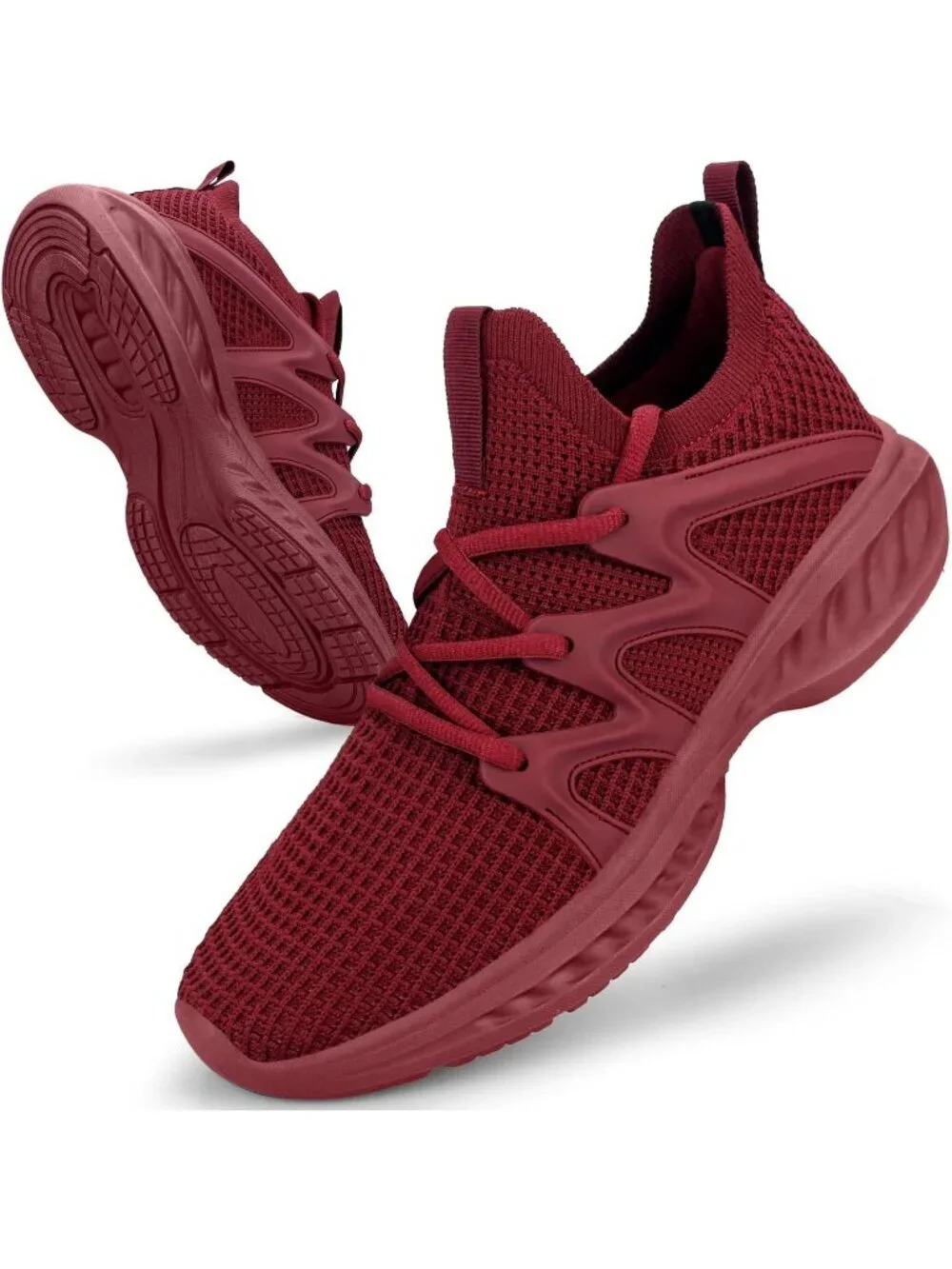 Mens Dark Red Lightweight Breathable Mesh Shock Athletic Slip On Walking Sneaker